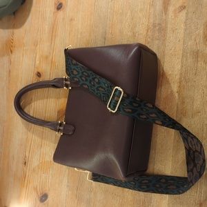 Miztique Vegan Leather Purse Burgundy with leopard guitar strap